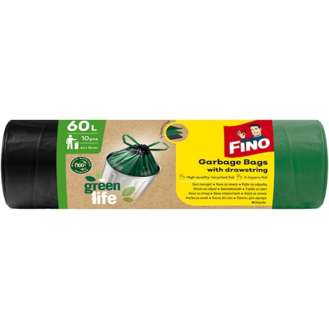 Saci menajeri Fino Green Life cu snur 60l, 10 buc