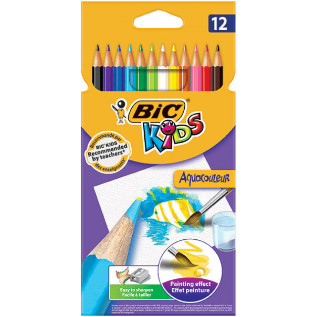 Creioane colorate, 12 culori, Bic Kids AquaCouleur Creioane colorate, 12 culori, Bic Kids AquaCouleur