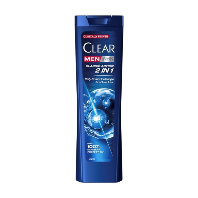 Sampon anti-matreata pentru barbati Clear Classic Action 2 in 1, 225 ml  Sampon anti-matreata pentru barbati Clear Classic Action 2 in 1, 225 ml