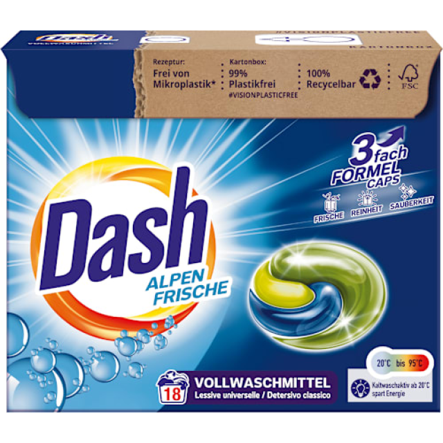 Detergent de rufe capsule 3in1 Dash Alpen, 18 buc Detergent de rufe capsule 3in1 Dash Alpen, 18 buc