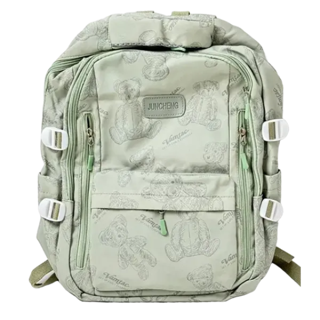 Ghiozdan casual/adolescenți, verde pastel, model ursuleț JUNCHENG