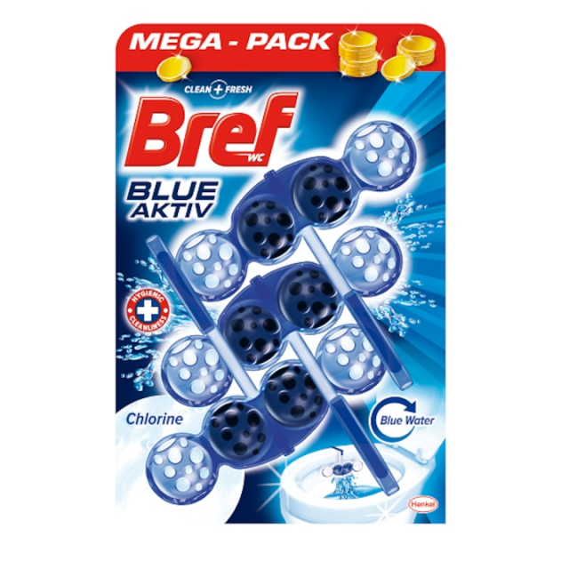 Odorizant Toaleta Bref Color Aktiv Blue Chlorine 3x50g