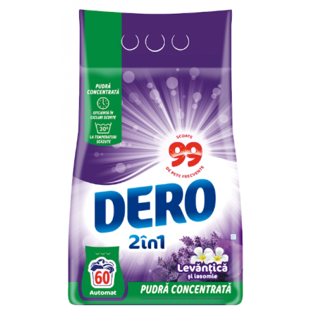 Detergent pudra Dero 2in1 Levantica si iasomie, 4.5 kg, 60 spalari