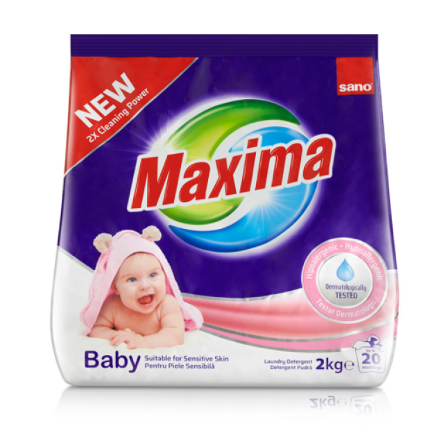 Detergent pudra Sano Maxima Baby pentru piele sensibila 2 kg 20 spalari